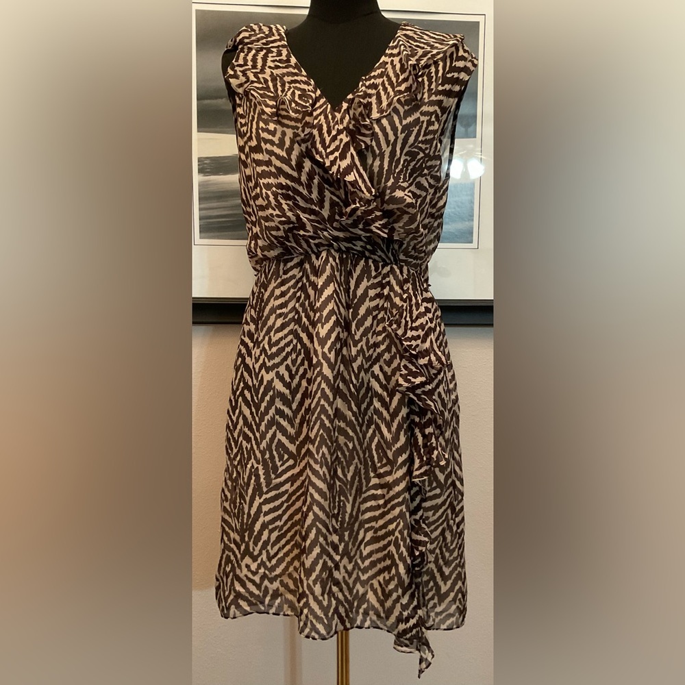 Milly Zebra Print 100% Silk Ruffle Accent Lightweight Summer Dress Size 10